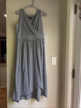 Lands' End Navy and White Striped Sleeveless Maxi Dress